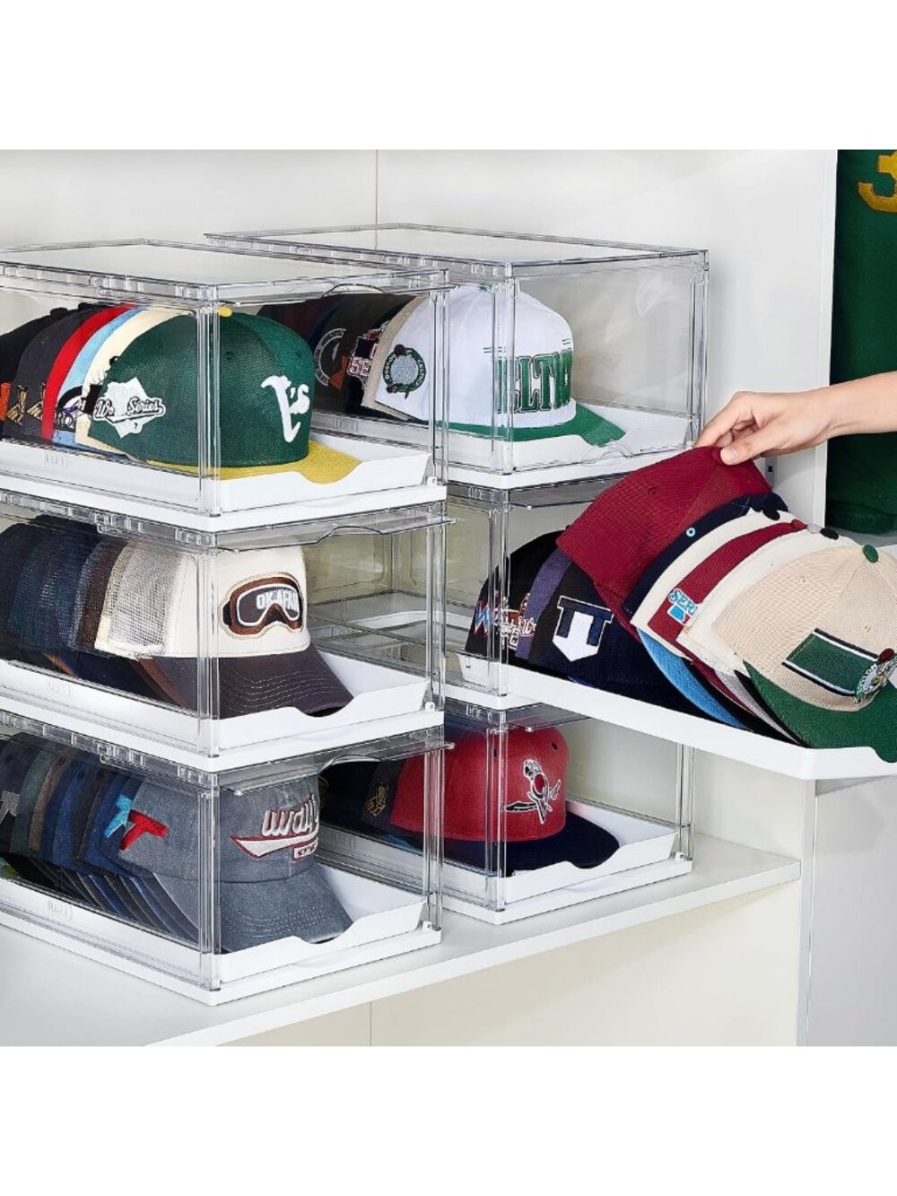 6 Pack Stackable Baseball Cap Organizer - Holds 12 Hats, Space-Saving Storage